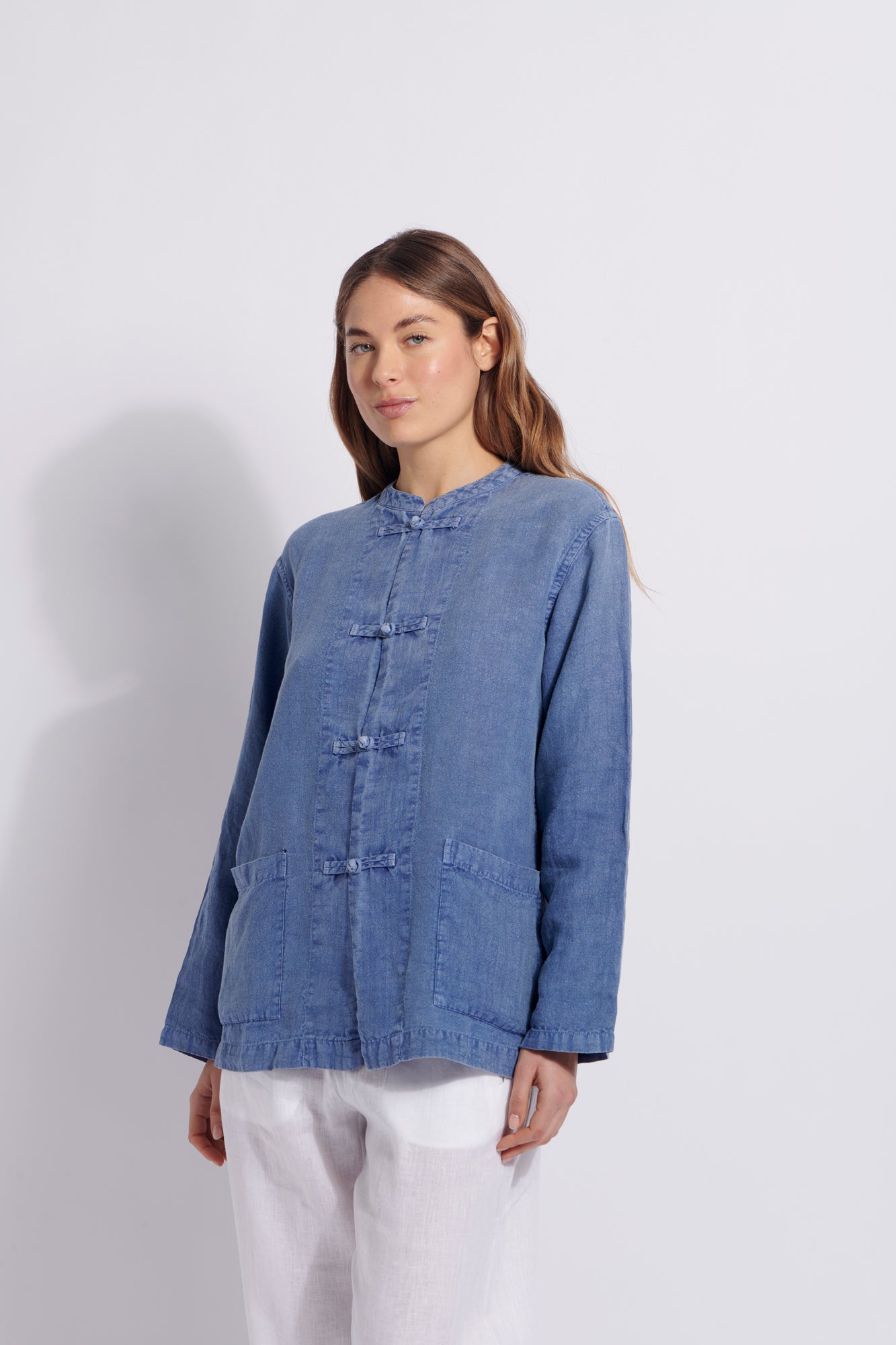 【KOOLOSET】Linen Denim Over Shirt Kapital Knit x 8oz Denim Coverall Polo Shirt, Sax – Glasswing