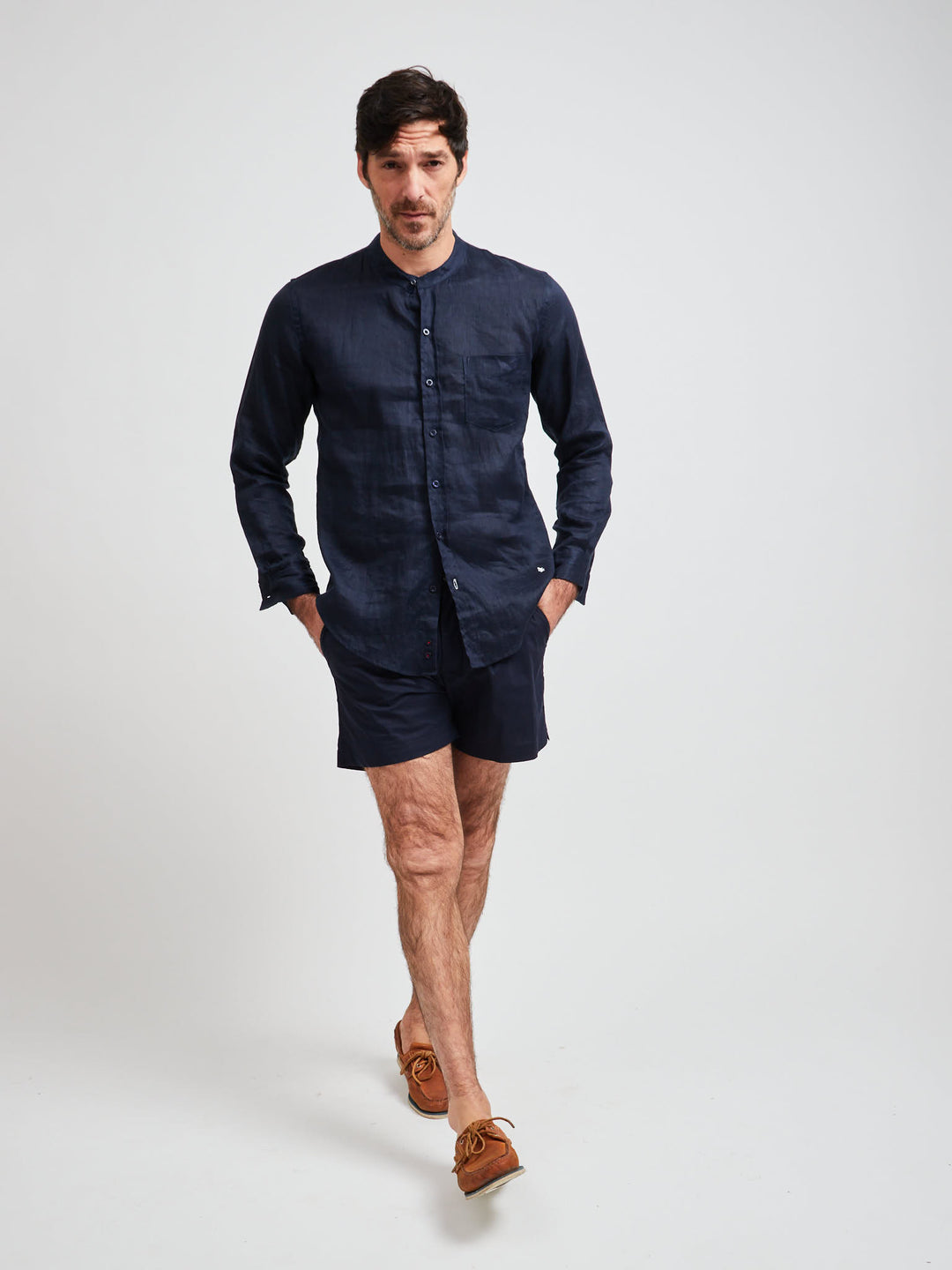 Tribeca Mao Linen Shirt Navy