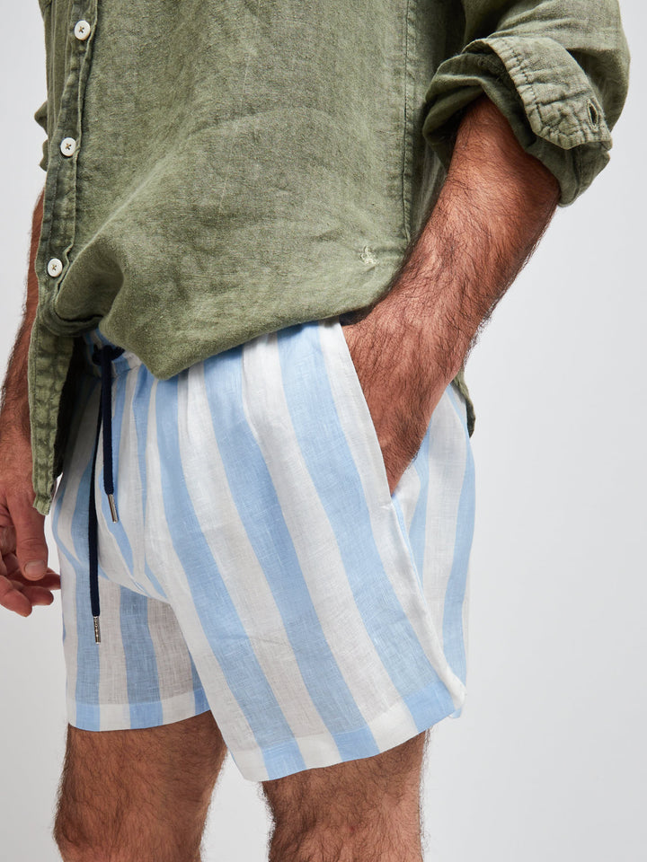6" Indio Linen Shorts Blue Stripes