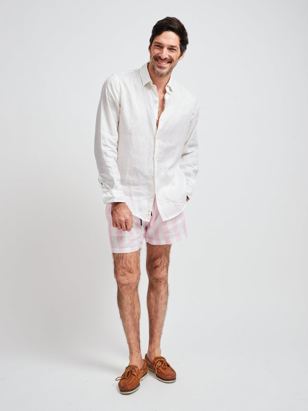 6" Indio Linen Shorts Pink Stripes