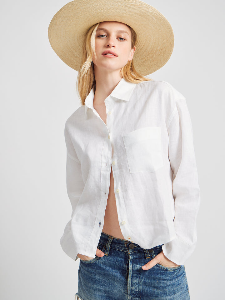 Juana Cropped Linen Shirt White