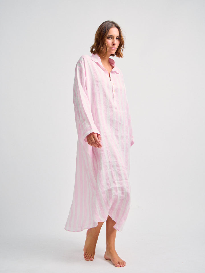 Francis Linen Dress Pink Stripes