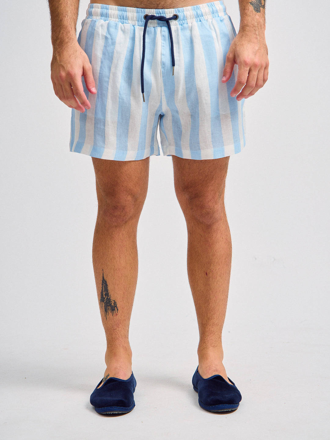 6" Indio Linen Shorts Blue Stripes