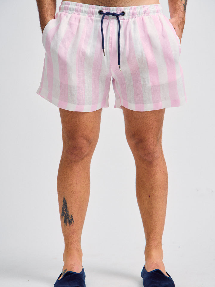 6" Indio Linen Shorts Pink Stripes