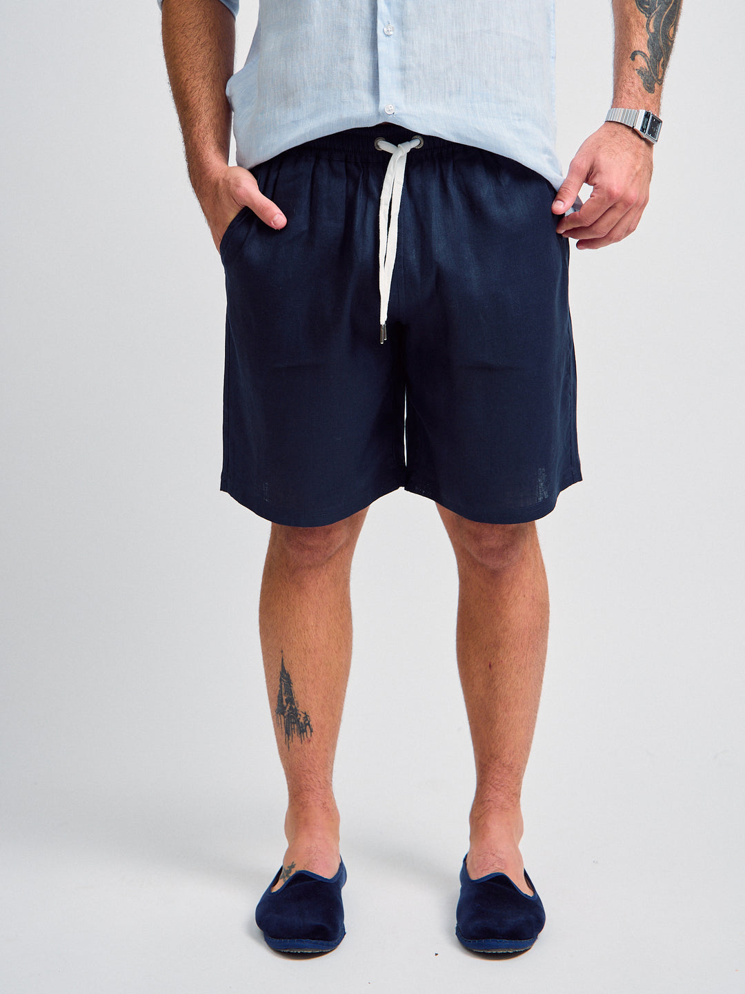 7" Garzon Linen Shorts Navy