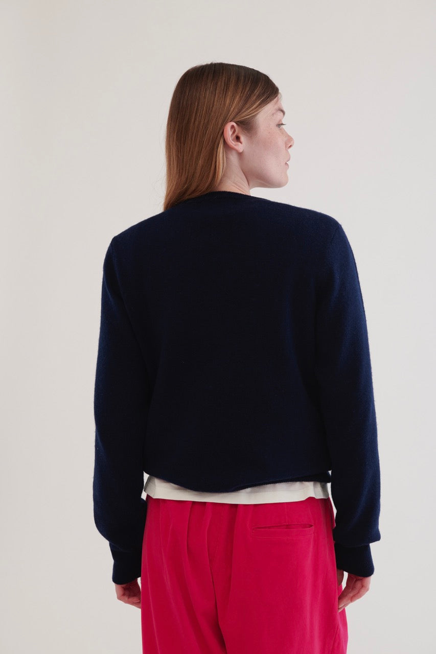 Crew Neck Wool Sweater – Navy