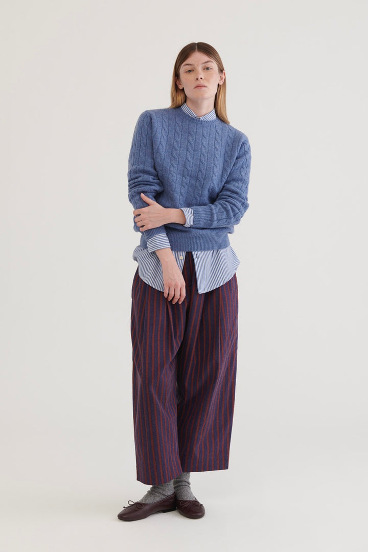 Cable Knit Wool Sweater – Light Blue