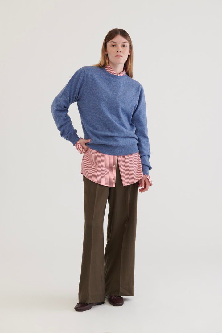 Crew Neck Wool Sweater – Light Blue