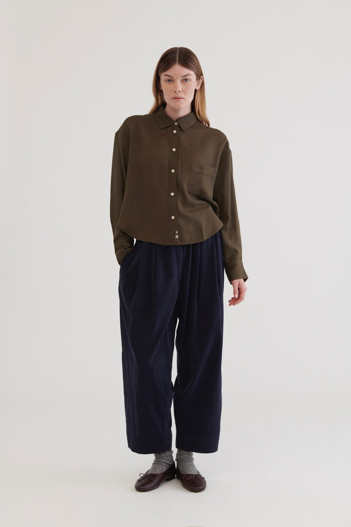 Juana Crop Wool Shirt - Military Green