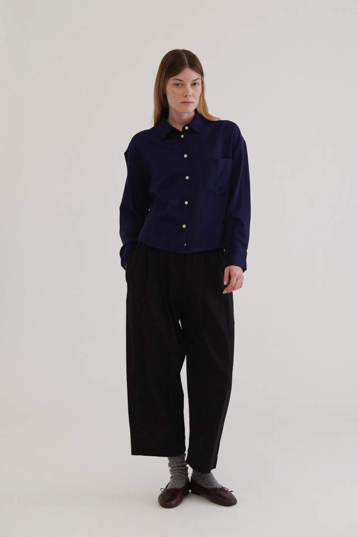 Juana Crop Wool Shirt - Navy