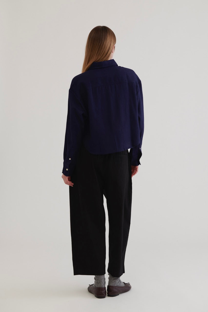 Juana Crop Wool Shirt - Navy