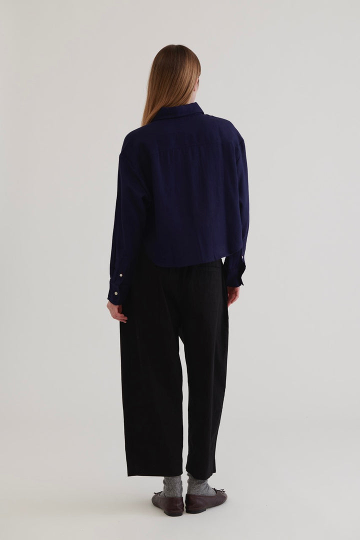 Juana Crop Wool Shirt - Navy