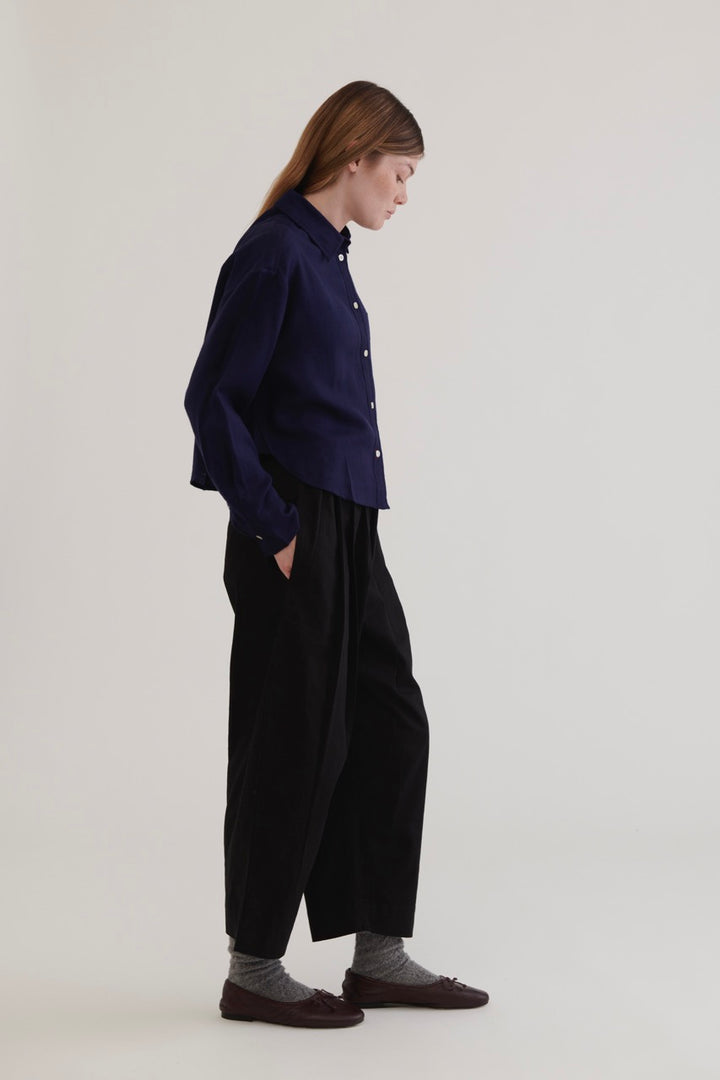Juana Crop Wool Shirt - Navy