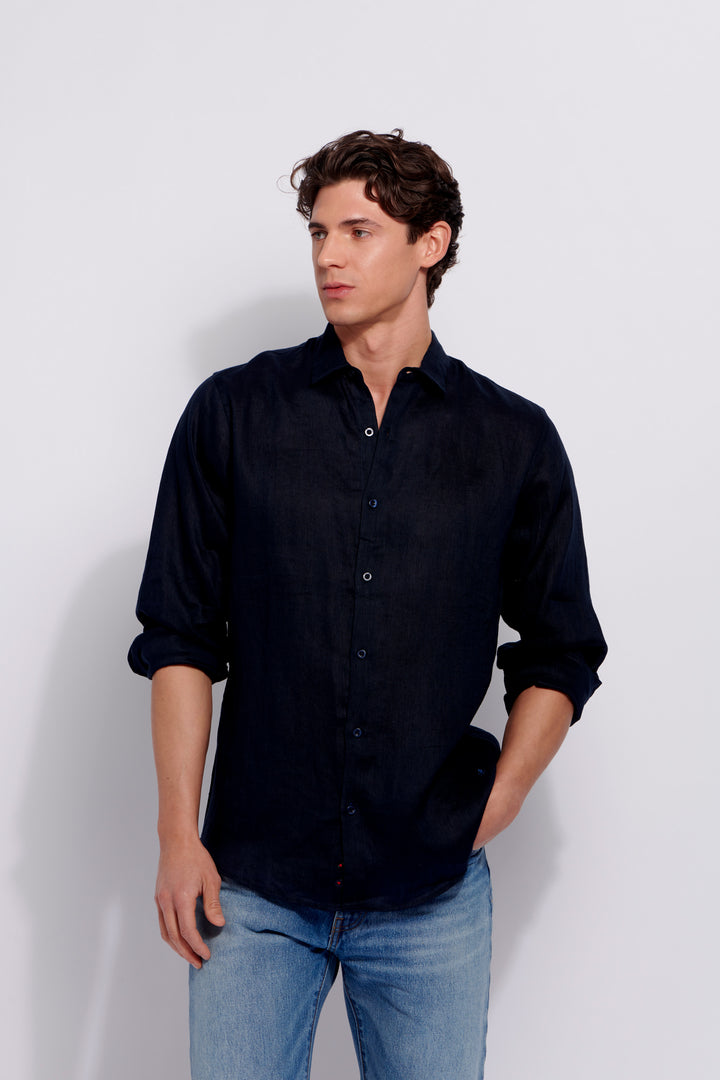 Hemingway Linen Shirt - Navy