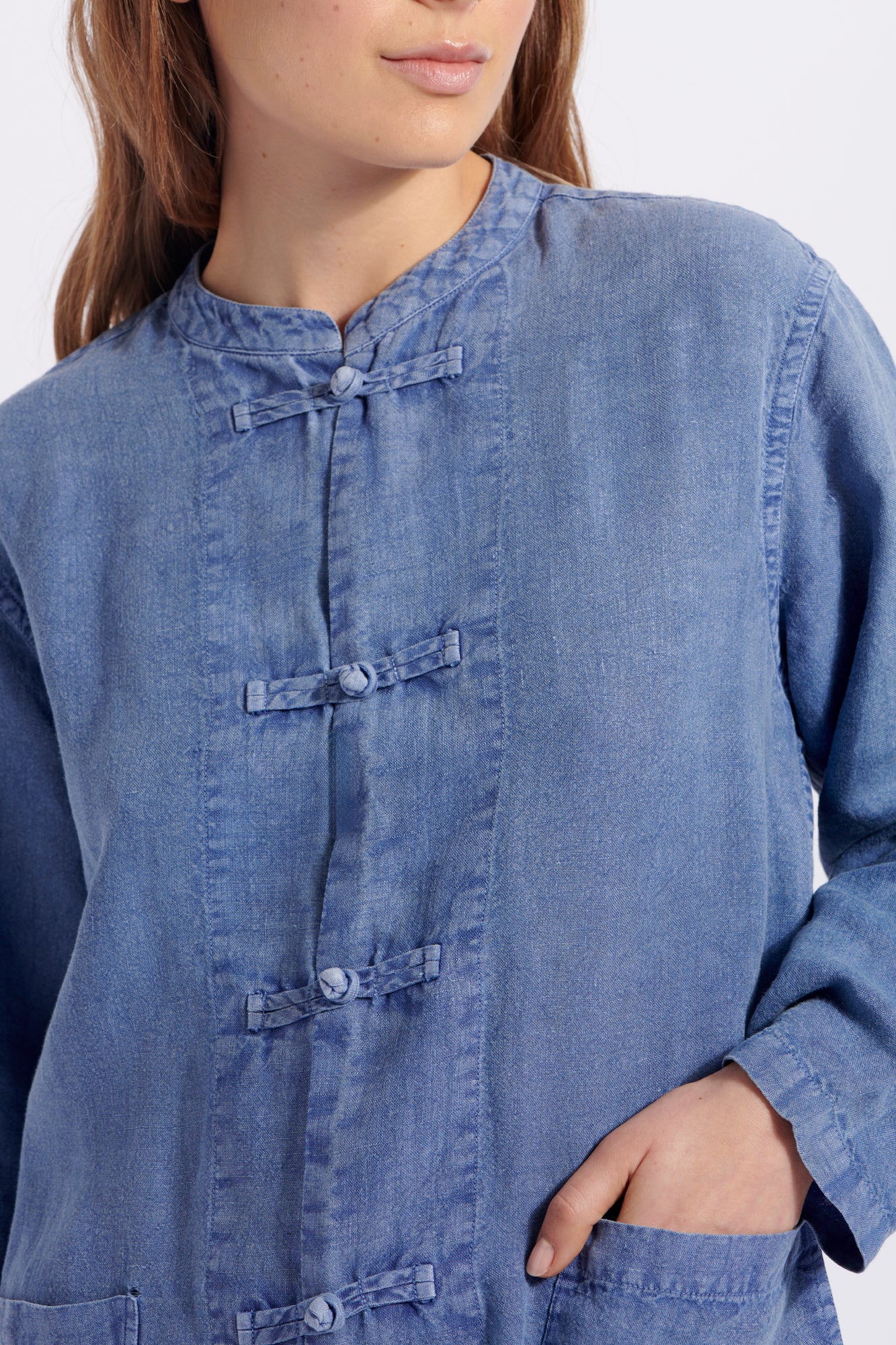 【KOOLOSET】Linen Denim Over Shirt Kitchen Linen Overshirt - Blue Garment Dyed – Felix Eshop