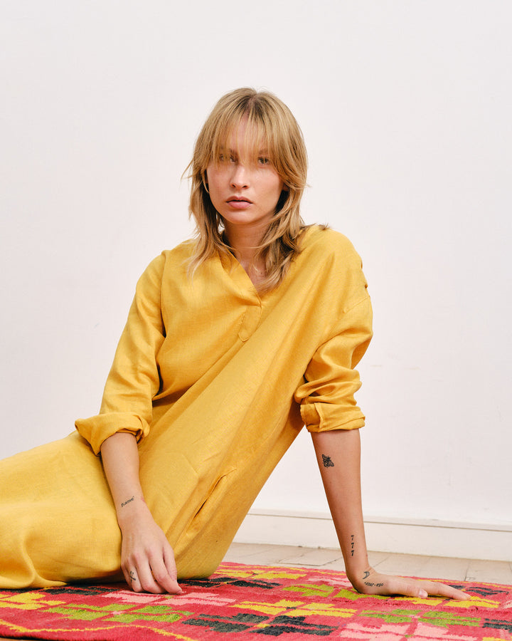 Lupe Linen Dress Mustard