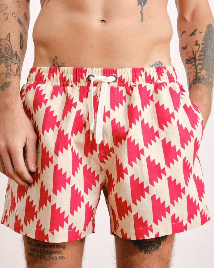 Indio 4-Inch Print Linen Shorts Morocco Red