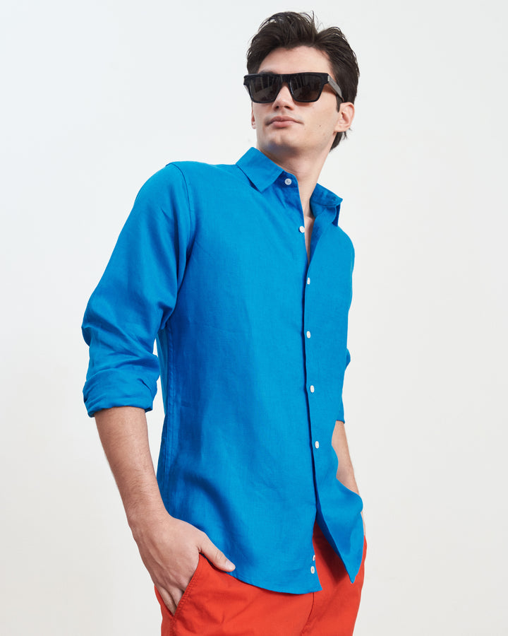 Hemingway Linen Shirt Pool Blue