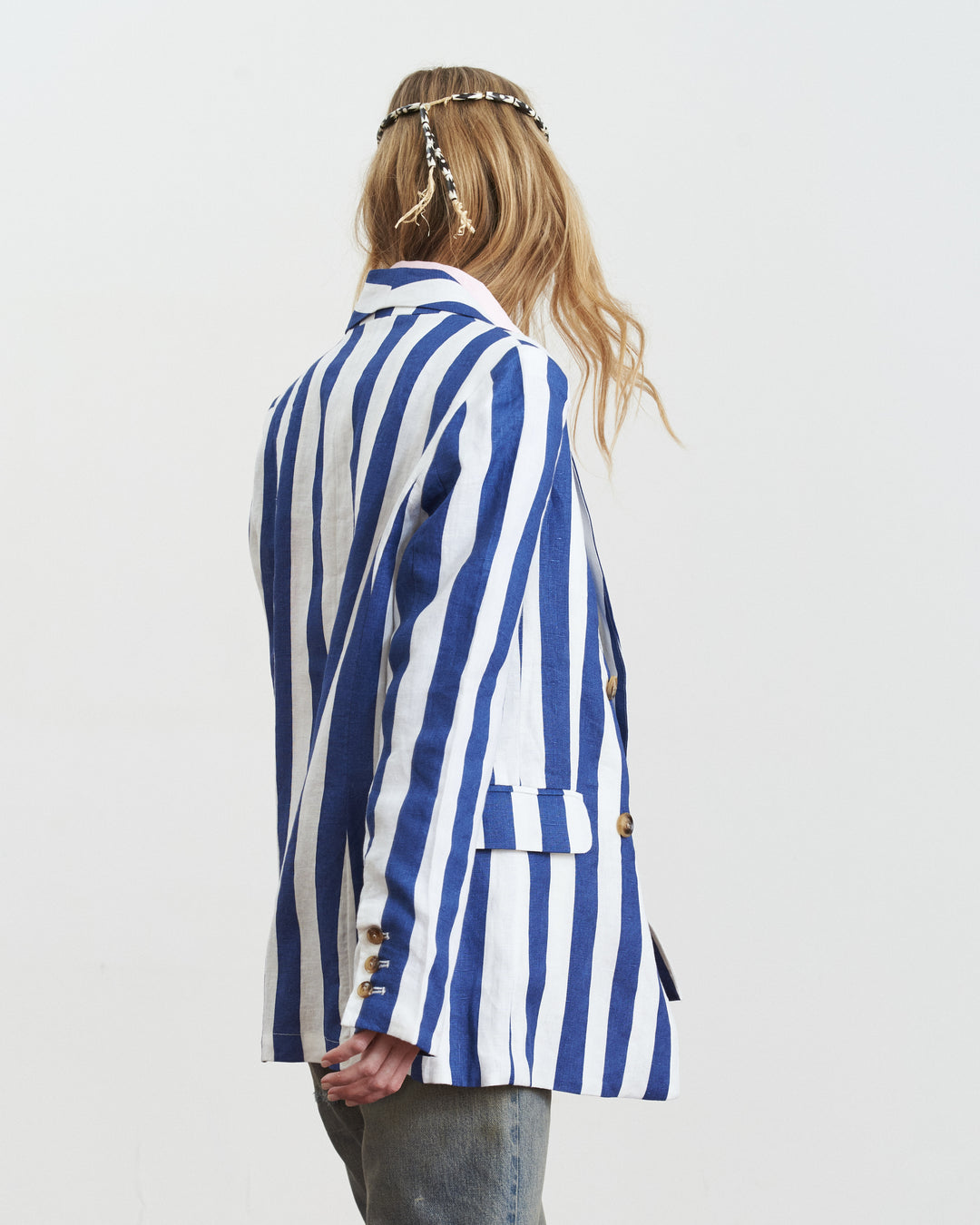Roma Linen Blazer Blue Stripes