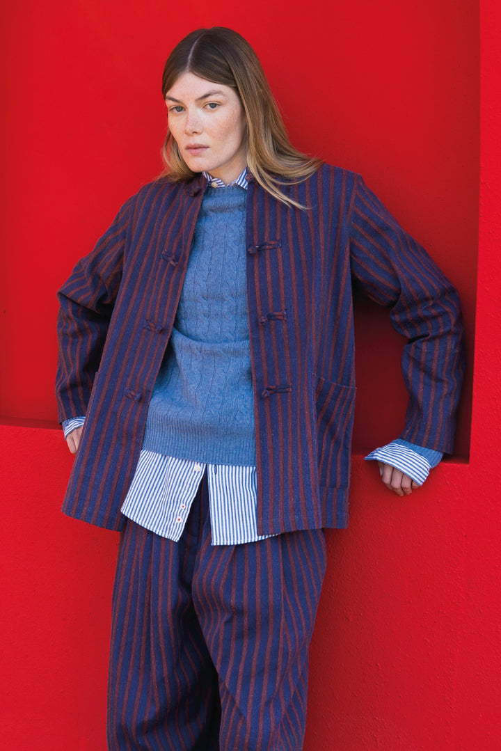 Kitchen Cotton Shirt - Burgundy Stripes