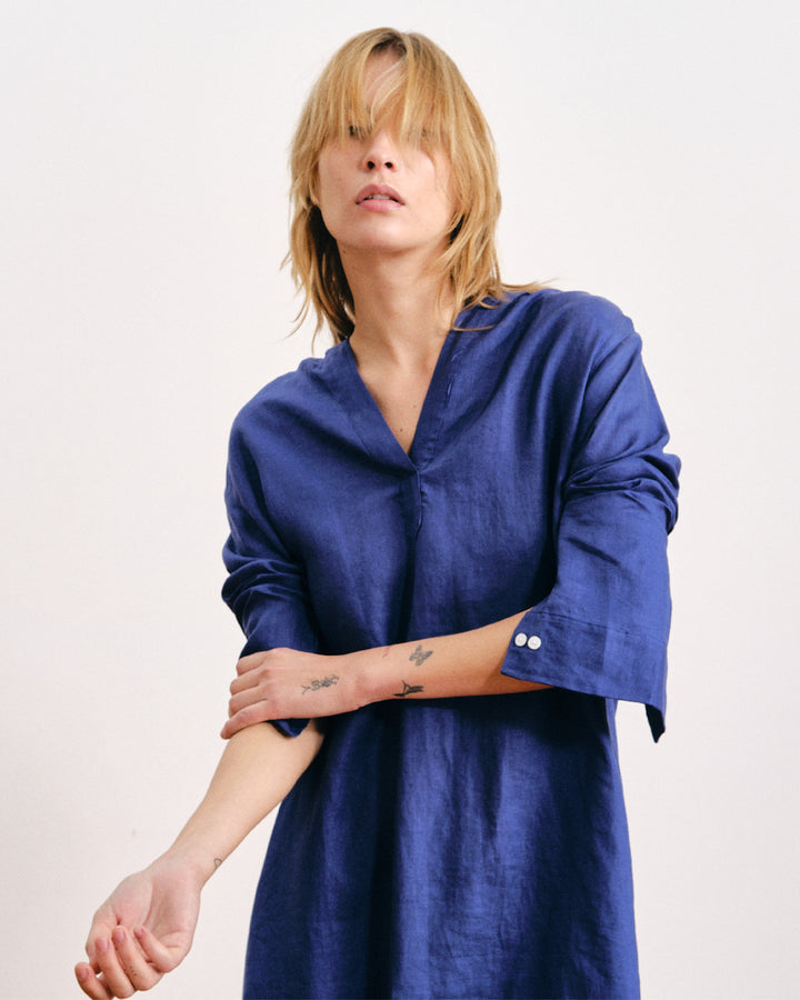 Lupe Linen Dress Night Blue