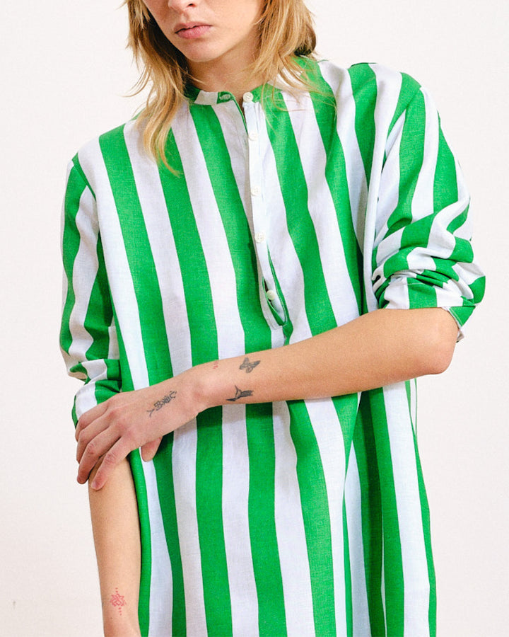 Comporta Linen Dress Green Stripes