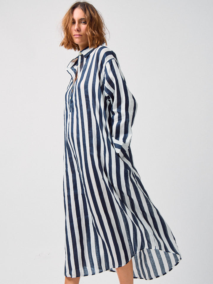 Francis Linen Dress Navy Stripes