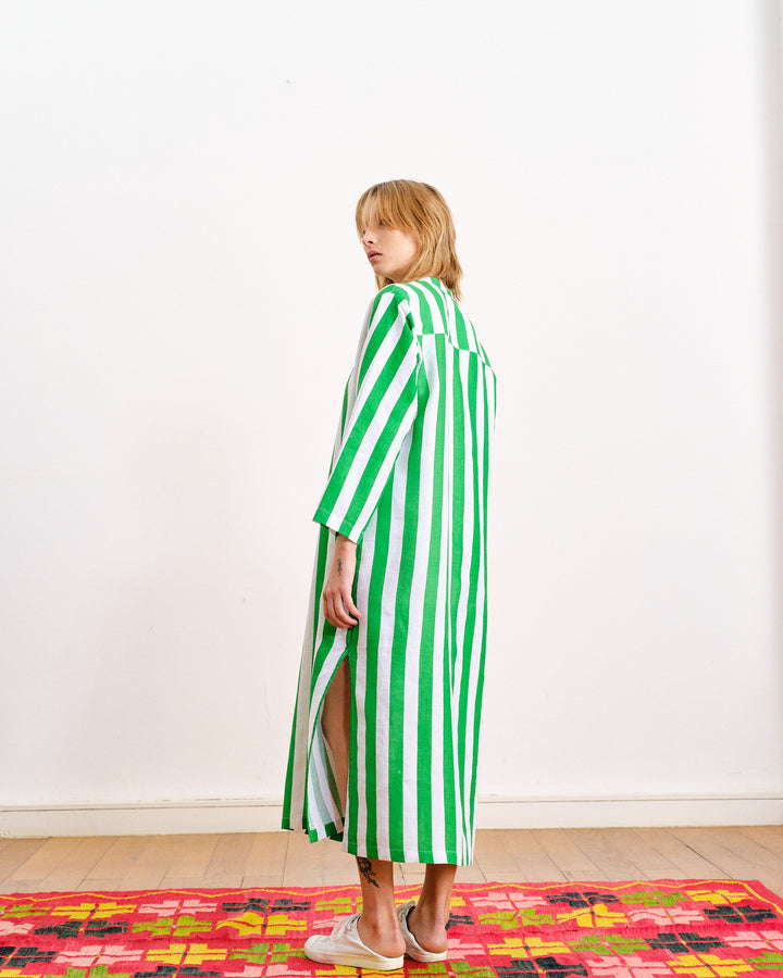 Comporta Linen Dress Green Stripes