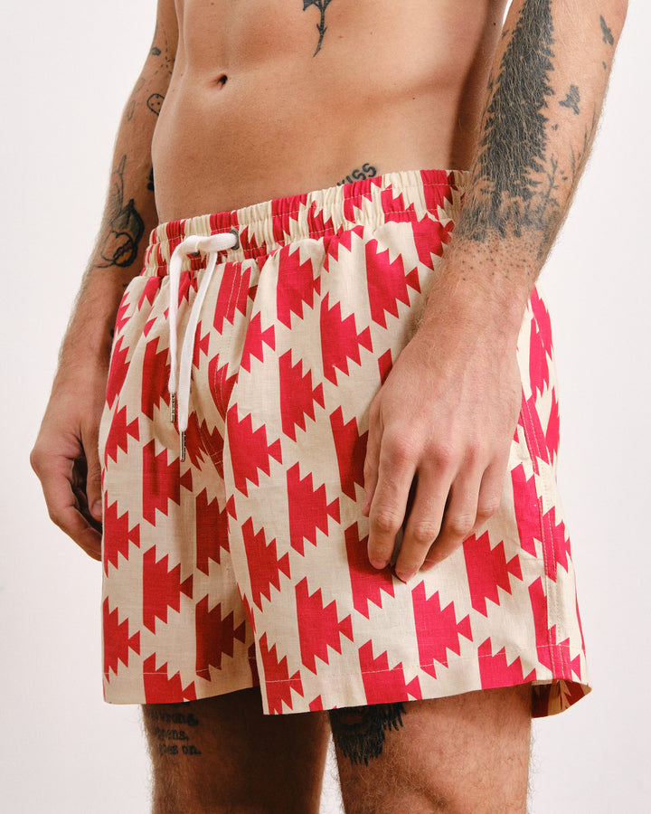 Indio 4-Inch Print Linen Shorts Morocco Red