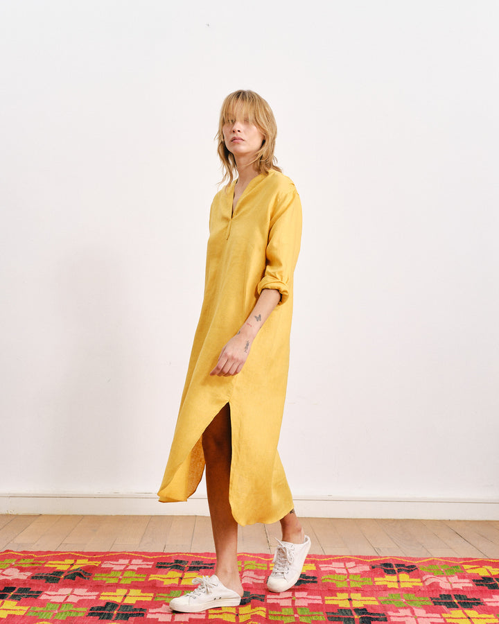 Lupe Linen Dress Mustard