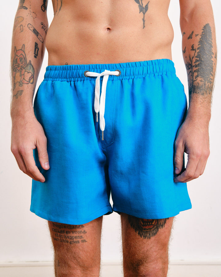 Indio 4-Inch Linen Shorts Pool Blue