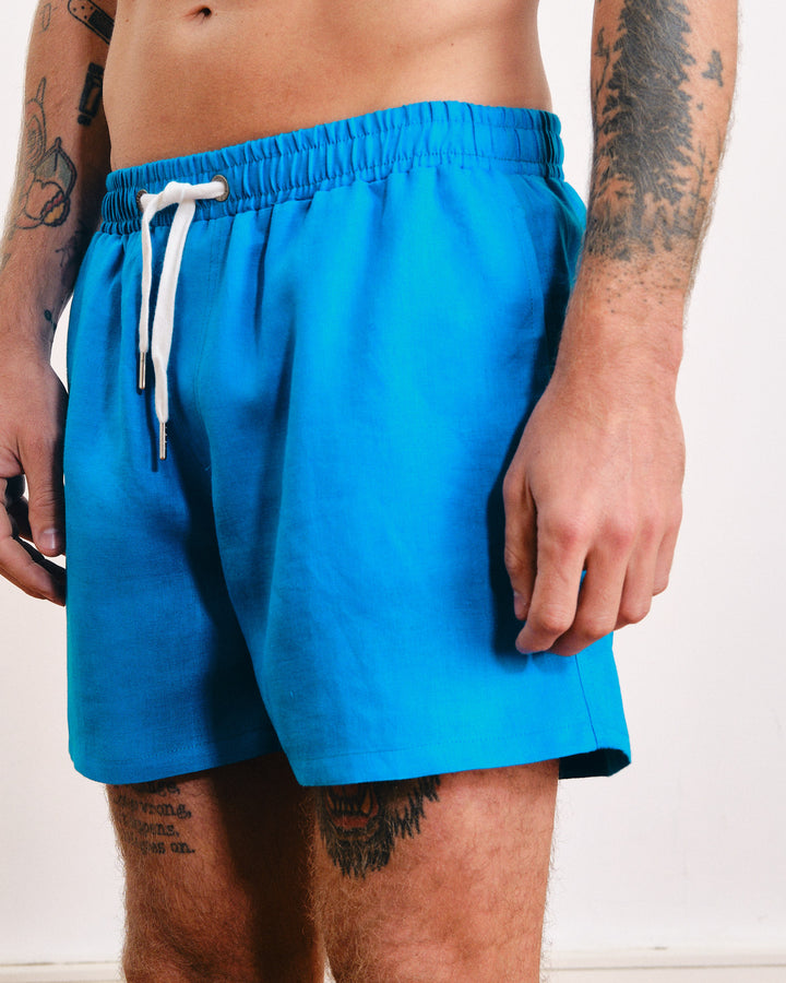 Indio 4-Inch Linen Shorts Pool Blue